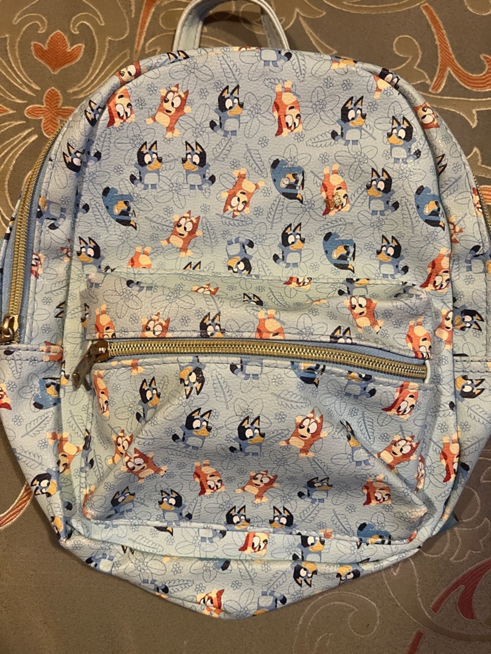 Light Blue Cartoon Print Baby Backpack